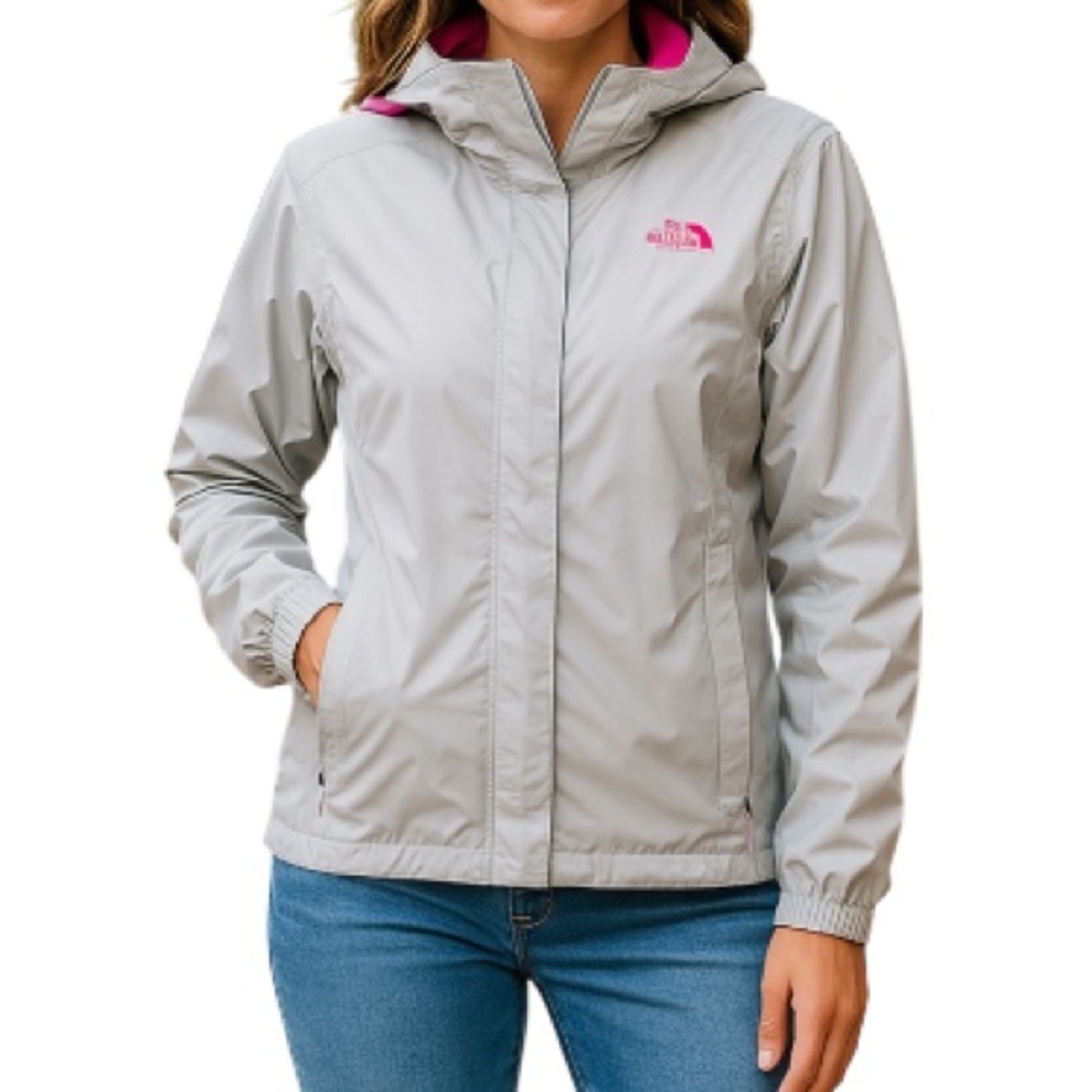 THE NORTH FACE HyVent Grey Pink Waterproof Nylon Rain Hood Jacket Gorpcore S